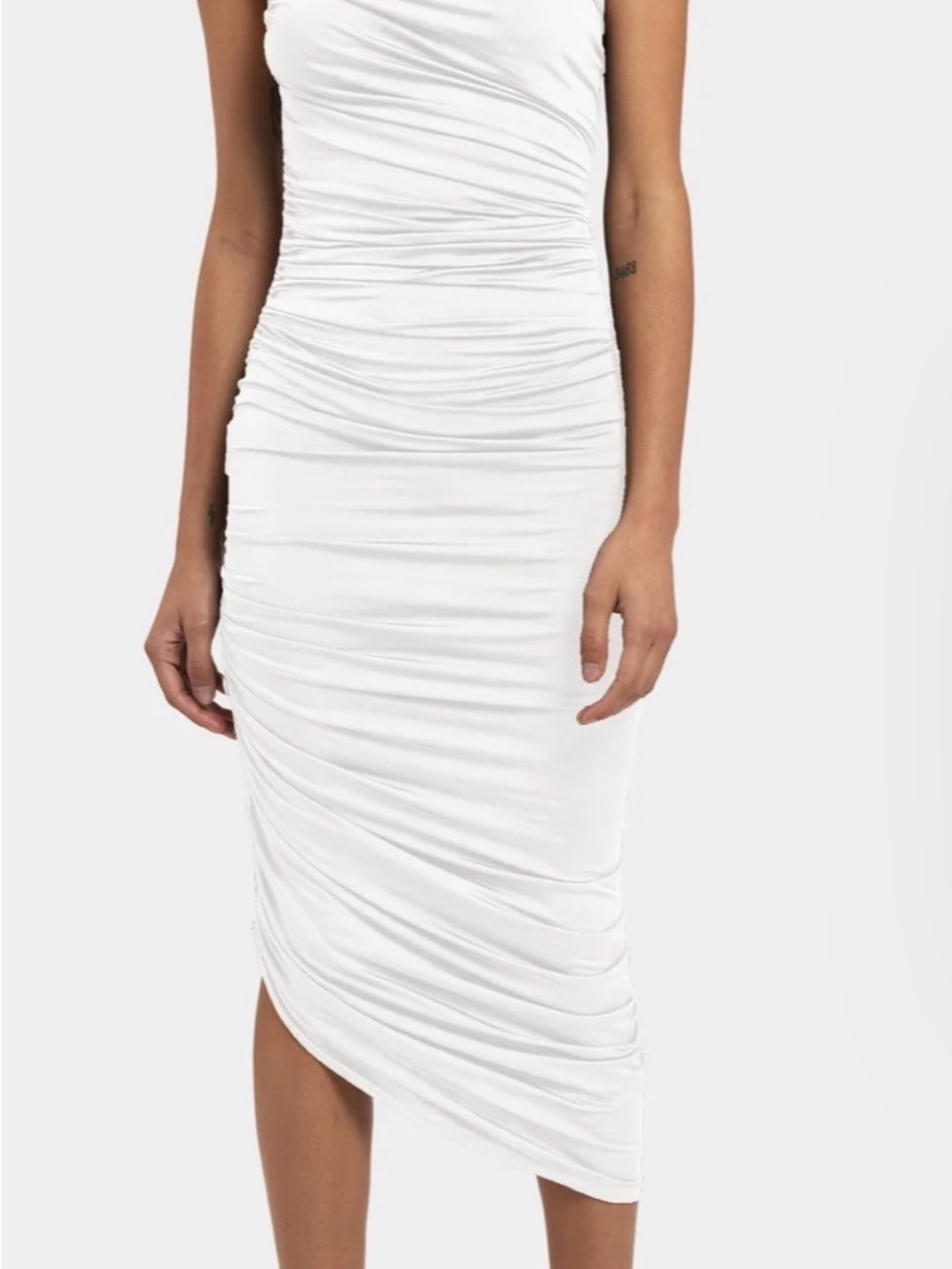 Generation Love White Ruched High-Low Midi Dress